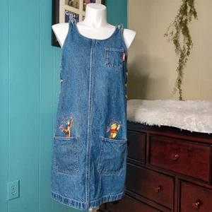 VTG Disney Winnie The Pooh/Tiger Jumper Overall Denim Dress Size L Midi - Picture 1 of 9