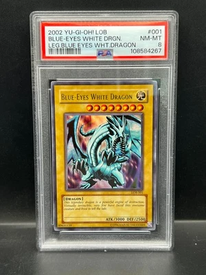 Yugioh PSA 8 NM-MT Blue-Eyes White Dragon LOB-001 Ultra Rare Unlim 2002 S#4267 - Image 1 of 2