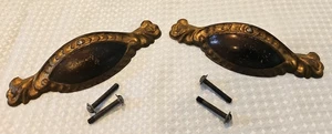 Pair of Antique Art Deco Pressed Steel Bin Drawer Pulls 5.25" Long 4" Centers - Picture 1 of 2
