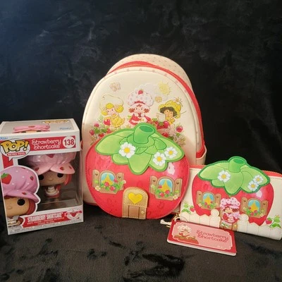 Loungefly Strawberry Shortcake Strawberry House Mini Backpack & Wallet & POP NWT - Image 1 of 4