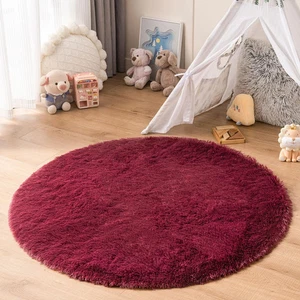 Alfombra redonda de felpa esponjosa borgoña 4x4 pies alfombra peluda circular para niños de guardería... - Imagen 1 de 1