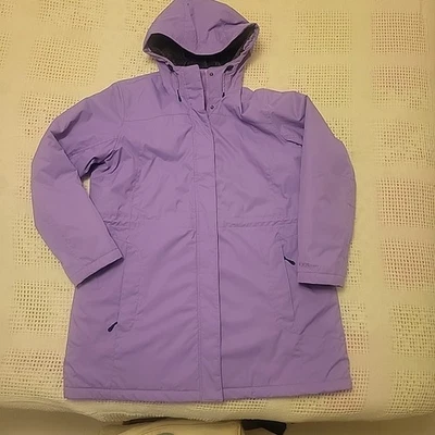 Abrigo calentador de invierno para mujer LL Bean con capucha forrado de lana lila con gris talla XL Foto 1 de 4