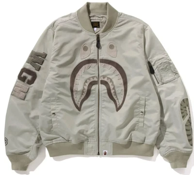 A Bathing Ape BAPE "Tonal Chain Stitch Shark Bomber Jacket" Beige Size S - Image 1 of 4