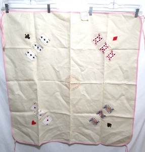VTG George B Tan Hand Embroidered Playing Card Table Cloth Cover 33" x 33" - Picture 1 of 14