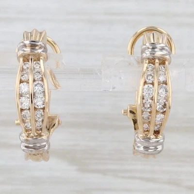 Pendientes colgantes de gancho en J de diamantes de 0,40 quilates con respaldo Omega de oro amarillo blanco de 14 k Foto 1 de 4