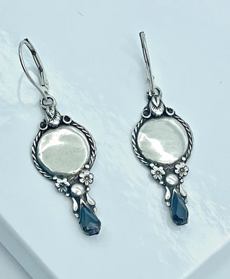 Pendientes vintage de cuarzo ahumado de ley con lágrima, florales grabables con palanca trasera Foto 1 de 4