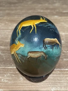 Hand Painted Artisan Ostrich Egg African Wildlife Decor Signed By Anne - Picture 1 of 9