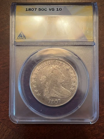 1807 Draped Bust Silver Half Dollar Certified ANACS VG 10 Cover