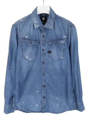 G-STAR Arc 3D Slim  Shirt Men's LARGE Denim Chest Pockets Painted - Image 1 of 4