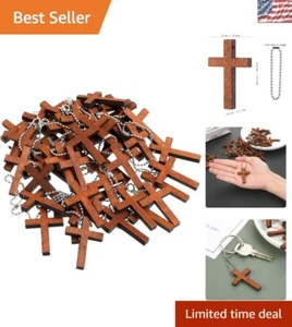 Versatile Wooden Cross Pendant Kit with Chains - 500 Pieces for DIY Crafts - Picture 1 of 8