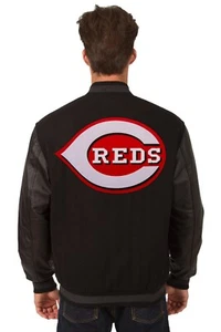 MLB Cincinnati rot Wollleder Wendejacke bestickt Patch Logos schwarz - Bild 1 von 6
