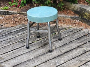 Cosco Stool Blue/Green Seat Metal Legs 13.5 17" Tall USA Vintage Round - Picture 1 of 24