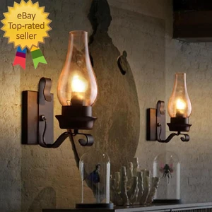 Rustic Wall Sconce Vintage Farmhouse Wall Light Fixtures Industrial Glass Wall L - Picture 1 of 12