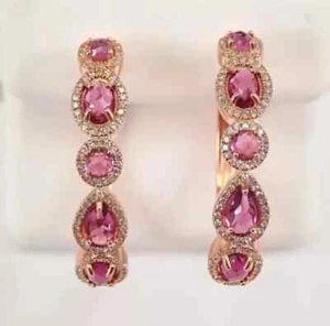 2.50CT Oval Cut Lab Created Pink Ruby Women's Hoop Earrings 14K Rose Gold Plated - Picture 1 of 5