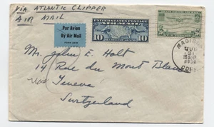 1939 Madison CT a Suiza correo aéreo cubierta 20ct China Clipper, mapa 10ct h.5869 - Imagen 1 de 3