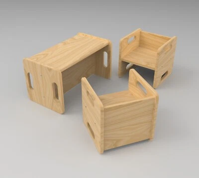 Kindersitzgruppe, Kindertisch mit Stühlen, Wendehocker BIO (2+1) - Bild 1 von 4