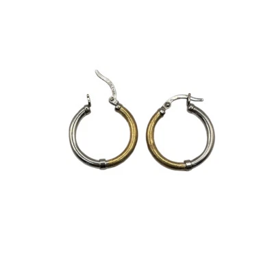 9ct 9k Two Tone Gold Round Tube Hoop Earrings 20mm 1.50 Grams. Brand New - Image 1 of 4