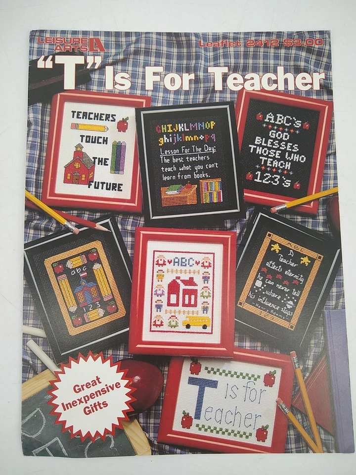 VTG 1993 "T" Is For Teacher Leisure Arts Counted Cross Stitch Pattern Booklet - Image 1 of 4