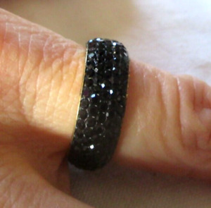 Bague anneau couleur or alliance cristaux diamant noir bijou vintage taille 64