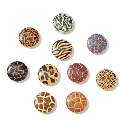 100pcs Round Flat 2-Hole Wood Buttons Brown Printed for DIY Sewing Cloth Crafts - Image 1 of 4