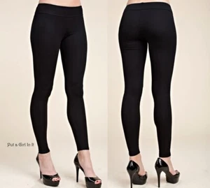 New VOCAL Womens SOFT SOLID BLACK STRETCH JERSEY LEGGINGS PANTS S M L XL BIKER - Picture 1 of 6