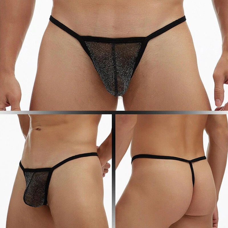 Uomo Rete Trasparente Marsupio Perizoma Slip Intimo T-Back Tanga Perizoma ♡ - Immagine 1 di 4