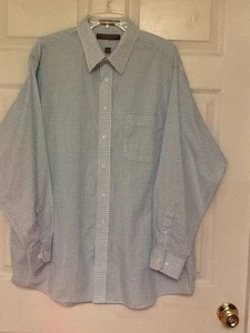 Claybrooke Mens Dress Shirt Size 17.5 34/35 Wrinkle Free Blue White Checks Y10 - Picture 1 of 6