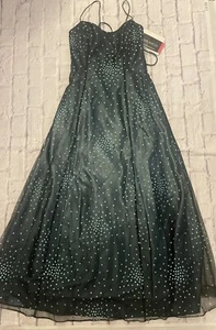 Vintage 90s Y2K Metallic Teal Glitter Sparkle Gown Dress 11/12 Morgan & Co NWT - Picture 1 of 15