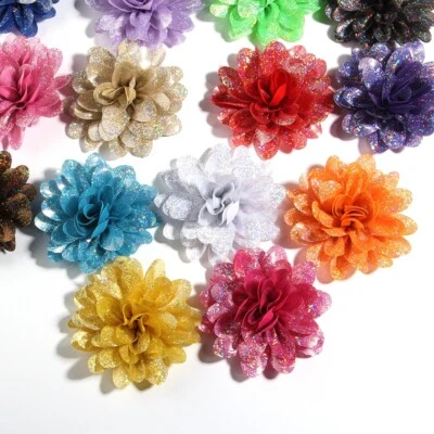 50PCS 8CM 3.1" Artificial Metallic Fabric Flower For Hair Accessories Boutique - Image 1 of 4