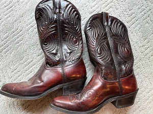 LAREDO Two Tone Brown Leather Vamp & Quarters Boots Sz 9EE Made In USA 105WH1 - Picture 1 of 6
