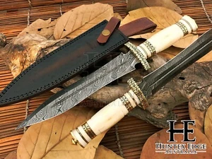 HUNTEX Handmade Damascus Blade, Camel Bone Handle, 380mm Long Exotic Boot Dagger - Picture 1 of 9