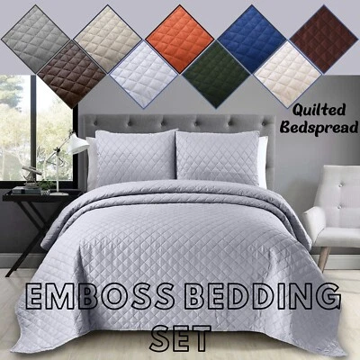 3 Pieces Quilted Bedspread Bed Throw Single Double King Size Embossed Comforter - Image 1 of 4