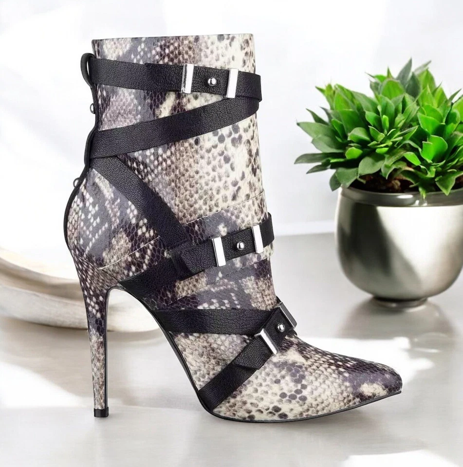 $149 Guess Parley Botines Puntera Punta Estampados Serpiente Natural Multi Cuero Talla 8 Foto 1 de 4