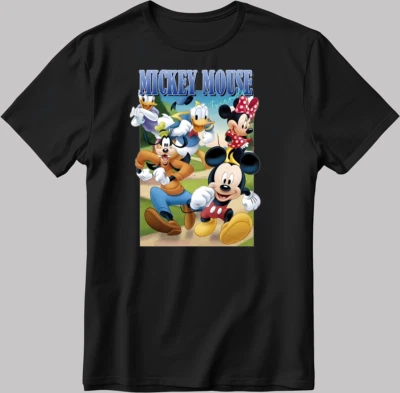 Mickey Mouse, kurzärmliges weiß-schwarzes Herren / Damen T-Shirt H136 - Bild 1 von 3