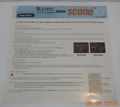 2004 Screenlife Scene it Turner Classic Movies Replacement Instruction Sheet - Image 1 of 2