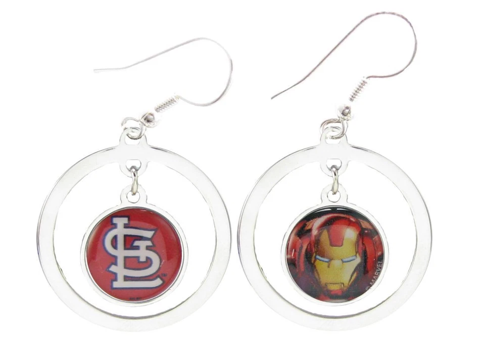 St Louis Cardinals Iron Man Two Sided Hoop Wire Earrings Marvel MLB Jewelry - Image 1 of 1