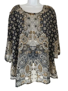 TANTRUMS Womens XL Blouse Top 3/4 Sleeve Black Floral Pleated Shoulders A-107 - Bild 1 von 9