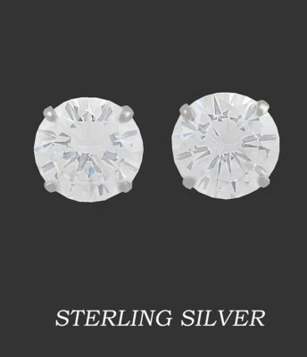 LAB CREATED 14.76 Cts WHITE SAPPHIRE STUD EARRINGS .925 SILVER - New With Tag - Image 1 of 4