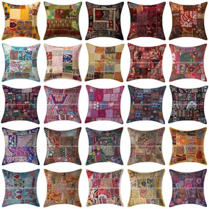 Kantha handmade embroidery Patchwork Cushion Cover 24x24 Inch - Picture 1 of 12