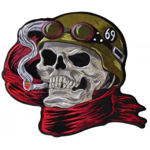 Large Back Patch (Iron-On), Biker Skull Military Helmet Cigar, 11.5" x 10" - Picture 1 of 4
