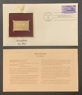 22k Golden Replicas Stamp 1996 Far West - Riverboats First Day Issue - Image 1 of 4