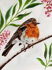 Robin Bird original oil painting On Panel Home Decor floral Art sale Wildlife