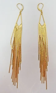 Liquid Gold Dangle Pierce Earring Leverback Clasp Multiple Chain Shoulder Duster - Bild 1 von 12