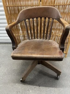 Sikes Co.,Buffalo, NY. Circa 1900-1950, Antique Solid Oak/Iron Bankers' Chair - Picture 1 of 13