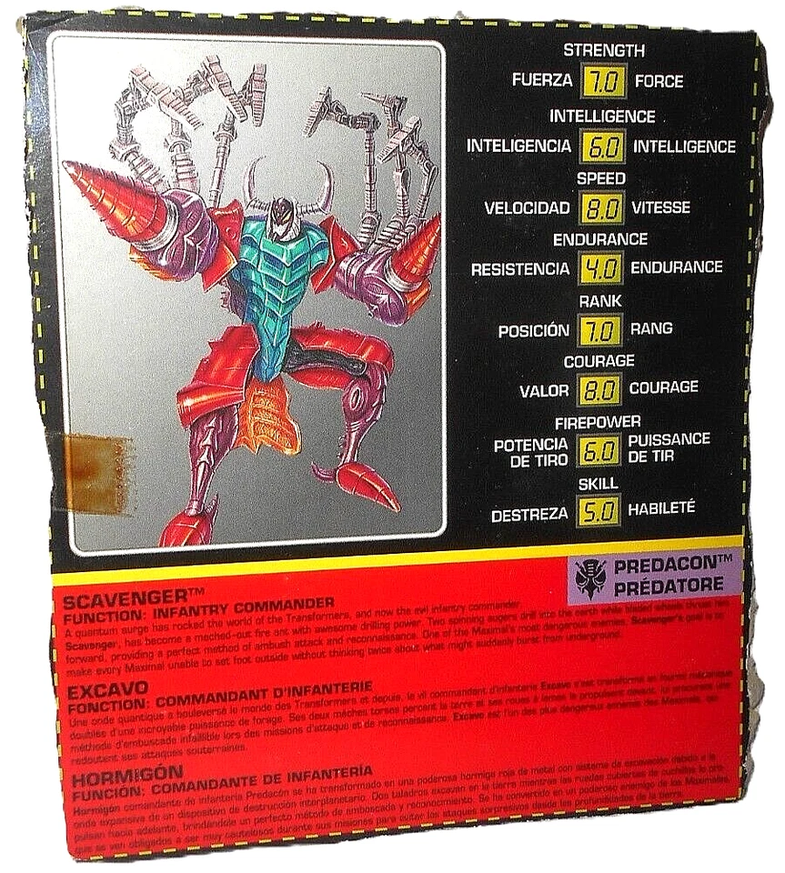 Transformers Beast Wars 1997 SCAVENGER File Card Tech Specs Canada French - Image 1 of 1
