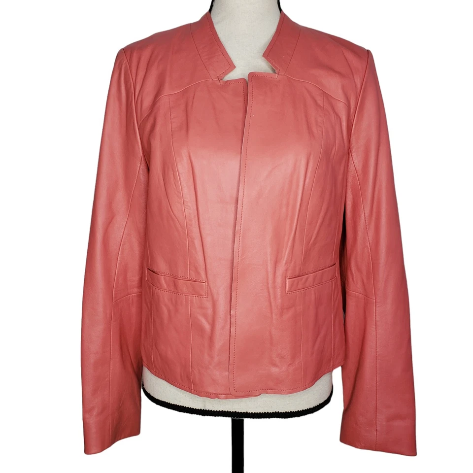 Chaqueta Classiques Entier Grande Frente Abierto Coral Salmón Cuero Bolsillos Foto 1 de 4