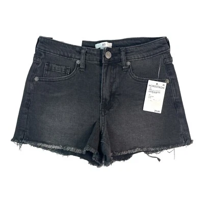 BP. - Women's Raw Hem Mid Rise Distressed Denim Shorts - Black - Size 25 - Image 1 of 4