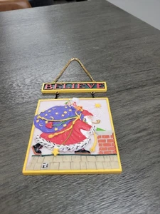 Vintage 1999 Mary Engelbreit "BELIEVE" Santa Hanging Plaque Enesco Christmas  - Picture 1 of 23