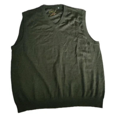Orvis Men's Olive Green V Neck Sweater Vest 100% Merino Wool Soft Knit Size XL - Image 1 of 4