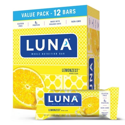 Barra energética Clif Bar Luna Minis - Caja de 12 barras de 1,69 oz (48 g) (ralladura de limón) Foto 1 de 4